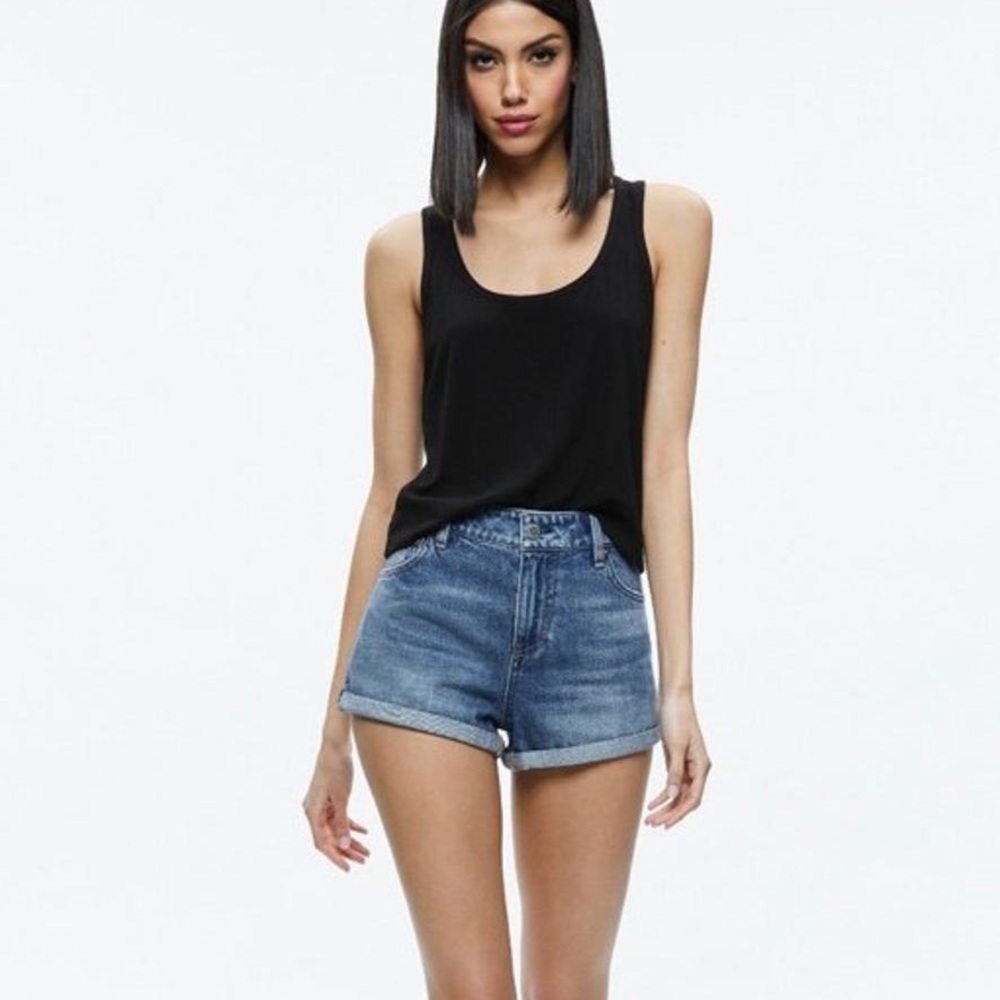 Alice + Olivia High Rise Cuffed Denim Shorts size 28 in Medium Wash